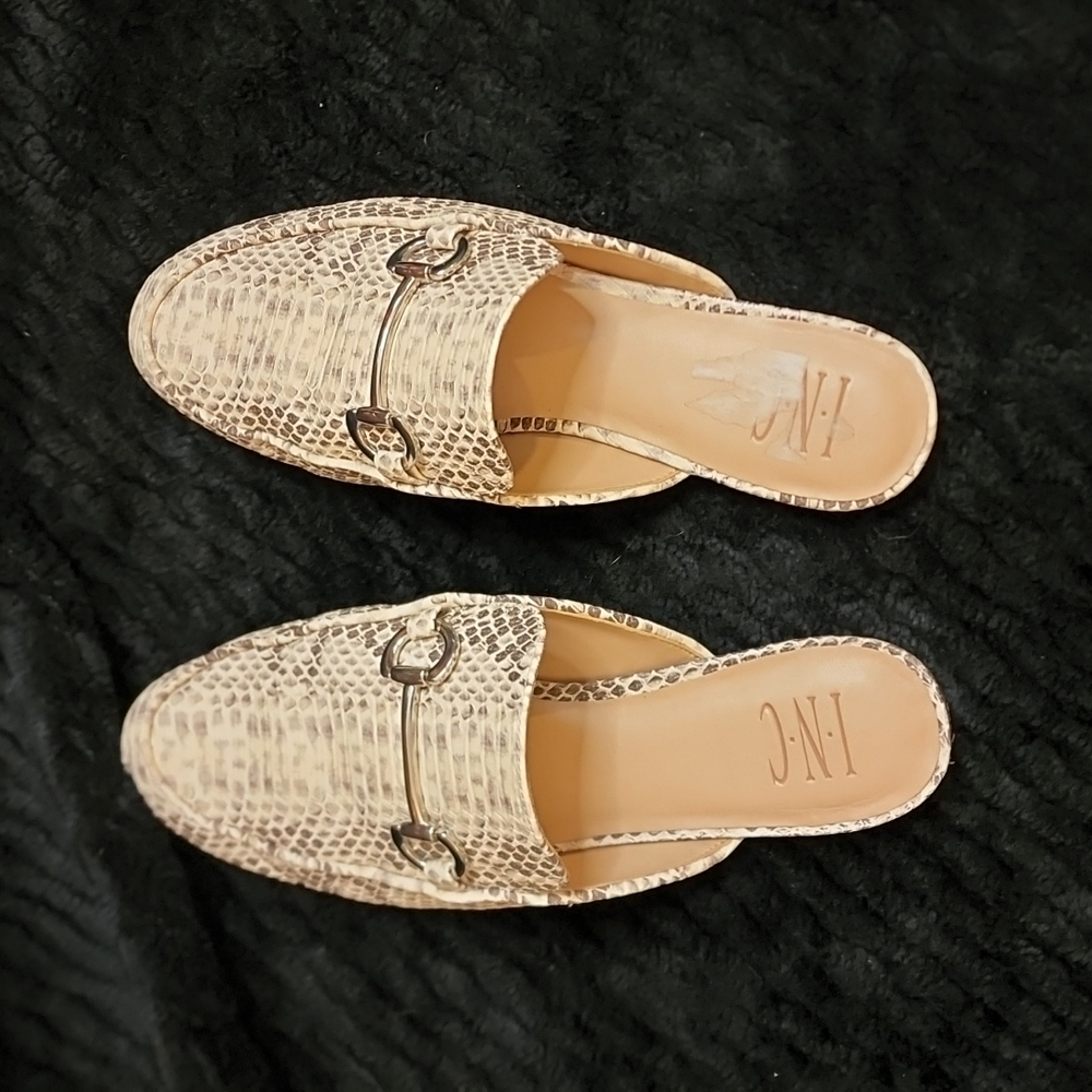 Faux snake skin flat mules